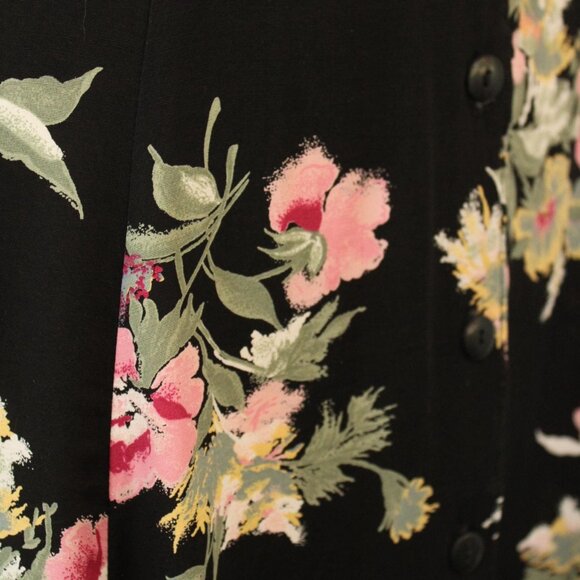 Vintage 1990s Skirt, Michael Taylor Black Floral Print, Button Front Elastic - Picture 10 of 10